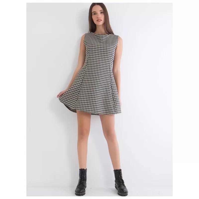Φόρεμα Mini Pied De Coq - Ασπρόμαυρο Φόρεμα Mini Pied De Coq - Ασπρόμαυρο