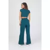 Set Παντελόνα/Crop Top Ριμπ - Πετρόλ Set Παντελόνα/Crop Top Ριμπ - Πετρόλ