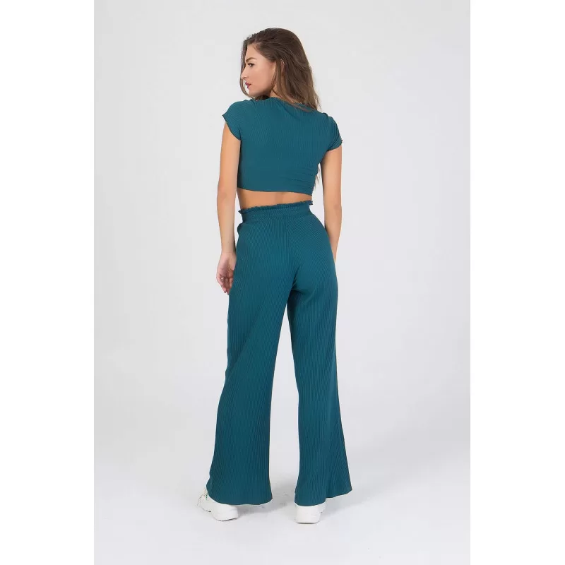 Set Παντελόνα/Crop Top Ριμπ - Πετρόλ Set Παντελόνα/Crop Top Ριμπ - Πετρόλ
