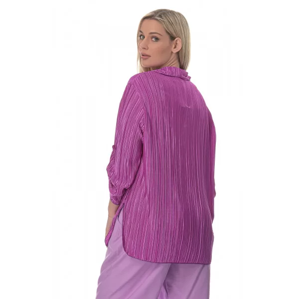 Plus Size Πουκαμίσα Πλισέ - Μωβ