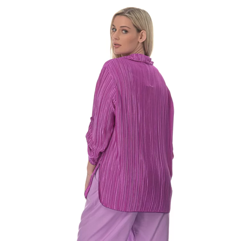 Plus Size Πουκαμίσα Πλισέ - Μωβ Plus Size Πουκαμίσα Πλισέ - Μωβ