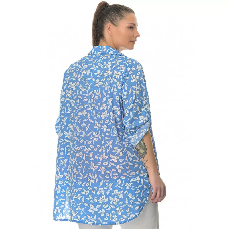 Plus Size Πουκάμισο Floral Tropical - Γαλάζιο Plus Size Πουκάμισο Floral Tropical - Γαλάζιο