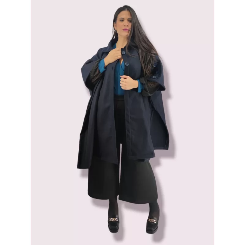 Plus Size Κάπα/Παλτό με Κουμπιά - Μπλε Plus Size Κάπα/Παλτό με Κουμπιά - Μπλε
