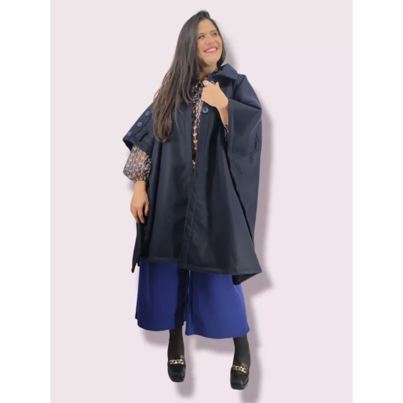 Plus Size Κάπα/Παλτό με Κουμπιά - Μπλε Plus Size Κάπα/Παλτό με Κουμπιά - Μπλε