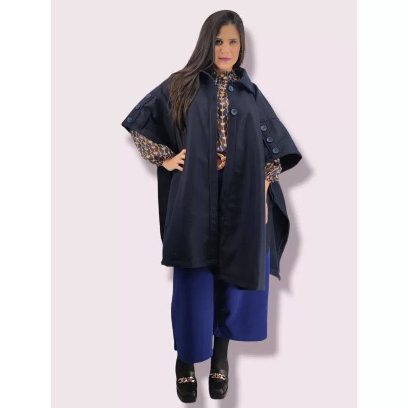 Plus Size Κάπα/Παλτό με Κουμπιά - Μπλε Plus Size Κάπα/Παλτό με Κουμπιά - Μπλε