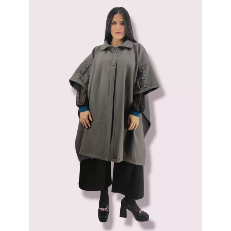 Plus Size Κάπα/Παλτό με Κουμπιά - Μπλε Plus Size Κάπα/Παλτό με Κουμπιά - Μπλε