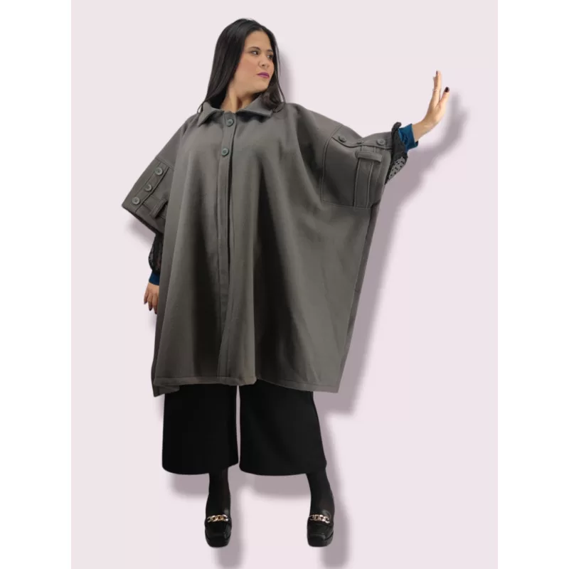 Plus Size Κάπα/Παλτό με Κουμπιά - Μπλε Plus Size Κάπα/Παλτό με Κουμπιά - Μπλε