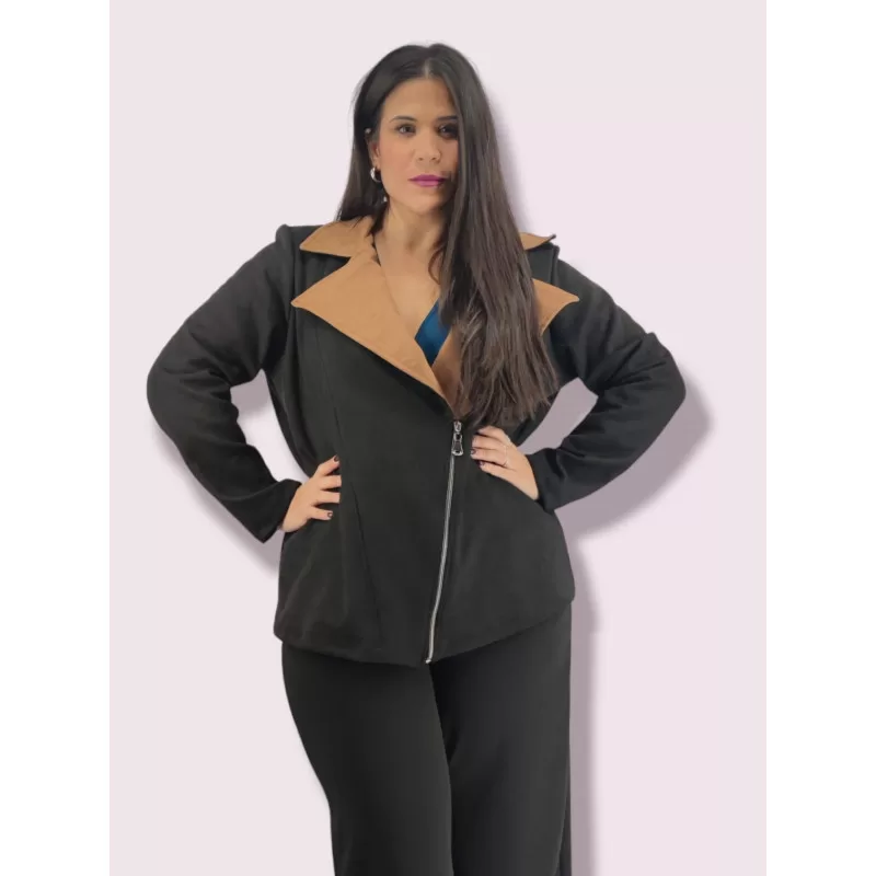 Plus Size Jacket Καστόρ Δίχρωμο - Μαύρο/Ταμπά Plus Size Jacket Καστόρ Δίχρωμο - Μαύρο/Ταμπά