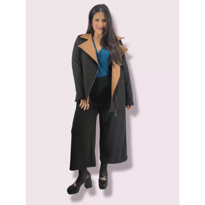Plus Size Jacket Καστόρ Δίχρωμο - Μαύρο/Ταμπά Plus Size Jacket Καστόρ Δίχρωμο - Μαύρο/Ταμπά
