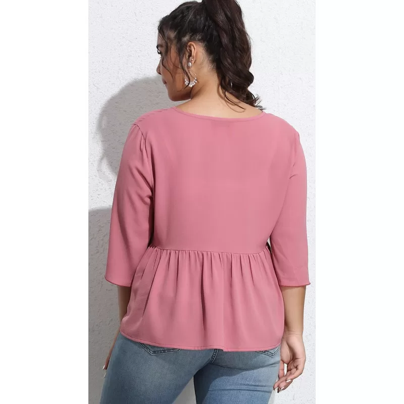 Plus Size Μπλούζα με Φιόγκο - Ροζ Plus Size Μπλούζα με Φιόγκο - Ροζ