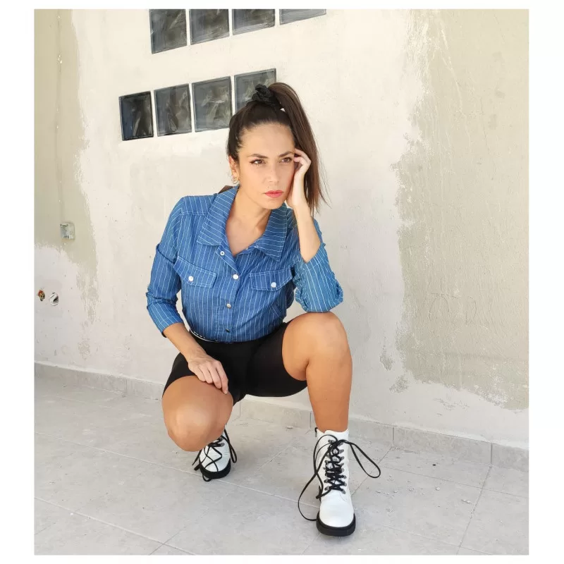 Jacket Jean Ριγέ - Μπλε Jacket Jean Ριγέ - Μπλε