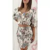 Set Top/Φούστα Σατέν Floral - Λευκό Set Top/Φούστα Σατέν Floral - Λευκό