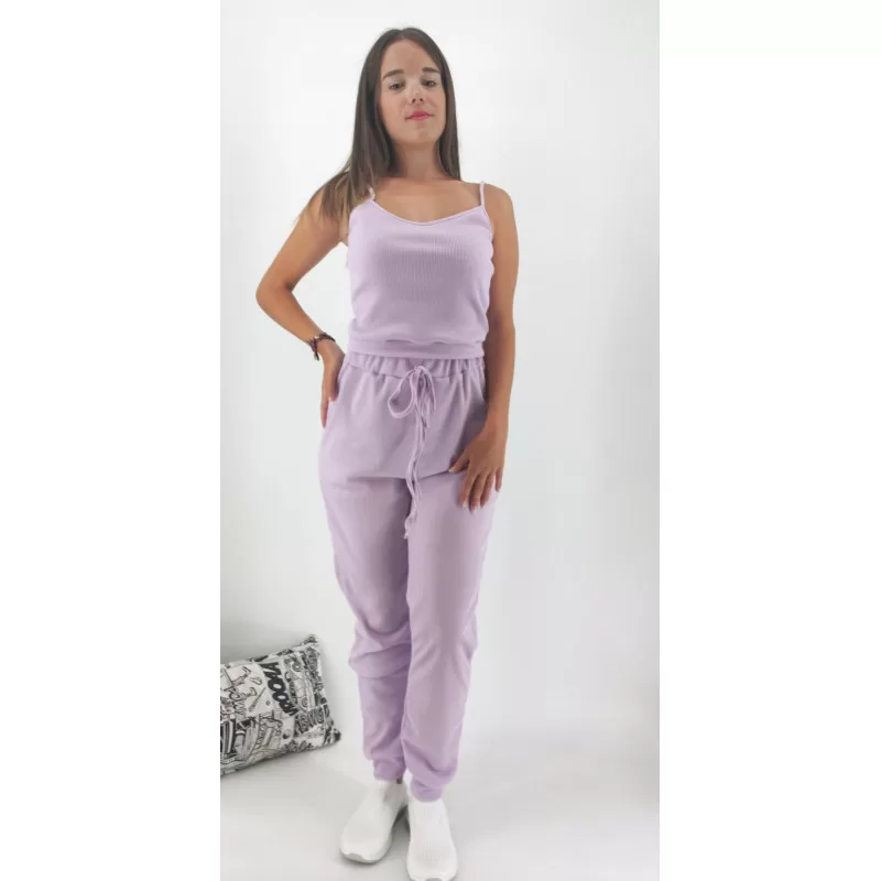 Set Αθλητικό Τοπ/Παντελόνι Ριμπ - Λιλά Set Αθλητικό Τοπ/Παντελόνι Ριμπ - Λιλά