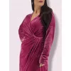 Plus Size Midi Φόρεμα Βελούδο - Magenta Plus Size Midi Φόρεμα Βελούδο - Magenta