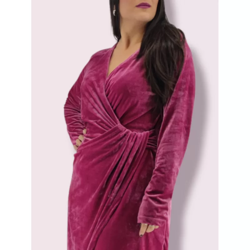 Plus Size Midi Φόρεμα Βελούδο - Magenta Plus Size Midi Φόρεμα Βελούδο - Magenta