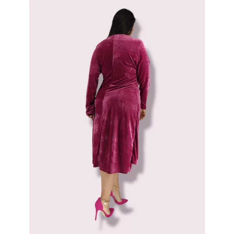 Plus Size Midi Φόρεμα Βελούδο - Magenta Plus Size Midi Φόρεμα Βελούδο - Magenta