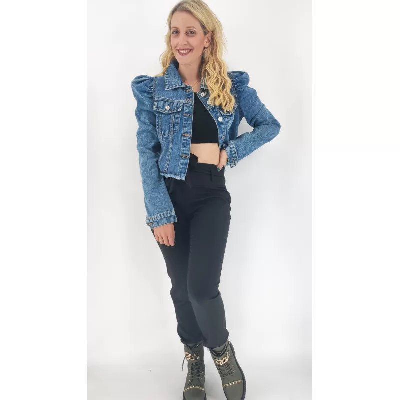 Jacket Jean Με Φουσκωτό Μανίκι - Μπλε Jacket Jean Με Φουσκωτό Μανίκι - Μπλε