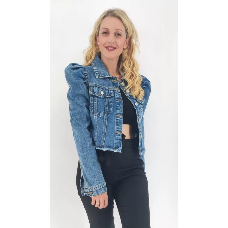 Jacket Jean Με Φουσκωτό Μανίκι - Μπλε Jacket Jean Με Φουσκωτό Μανίκι - Μπλε