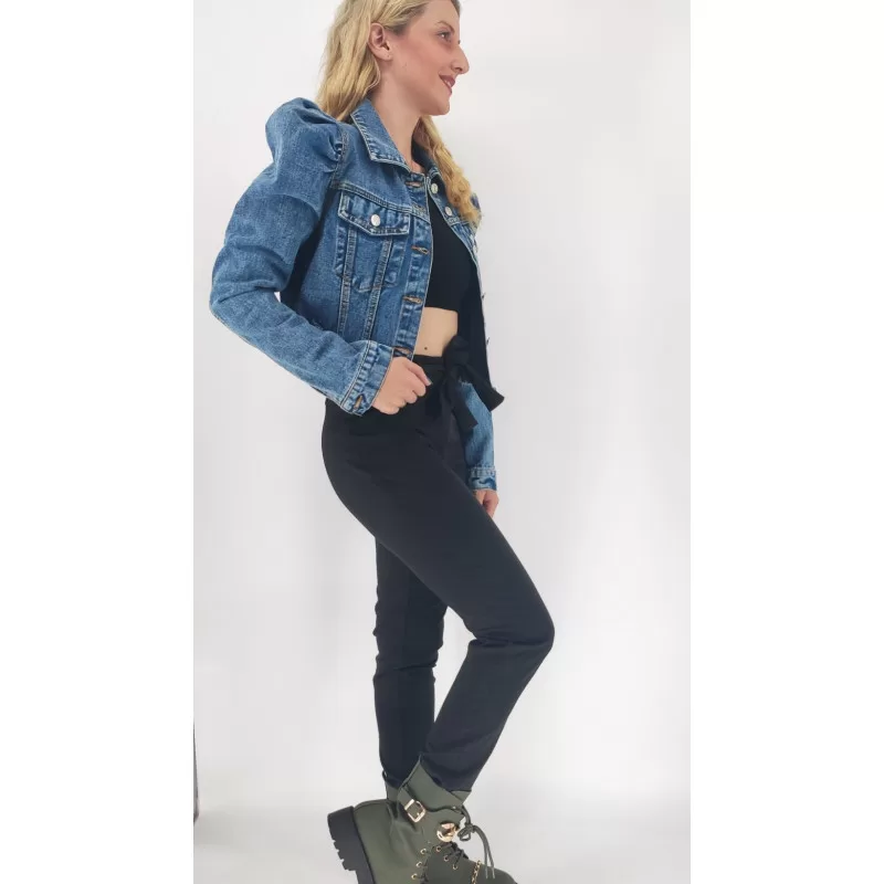 Jacket Jean Με Φουσκωτό Μανίκι - Μπλε Jacket Jean Με Φουσκωτό Μανίκι - Μπλε