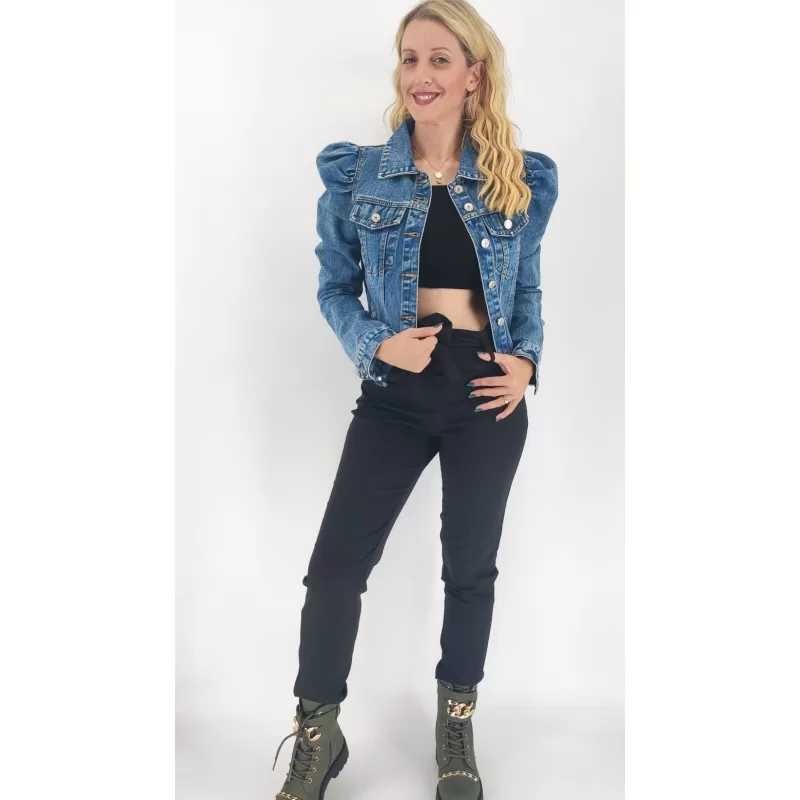 Jacket Jean Με Φουσκωτό Μανίκι - Μπλε Jacket Jean Με Φουσκωτό Μανίκι - Μπλε