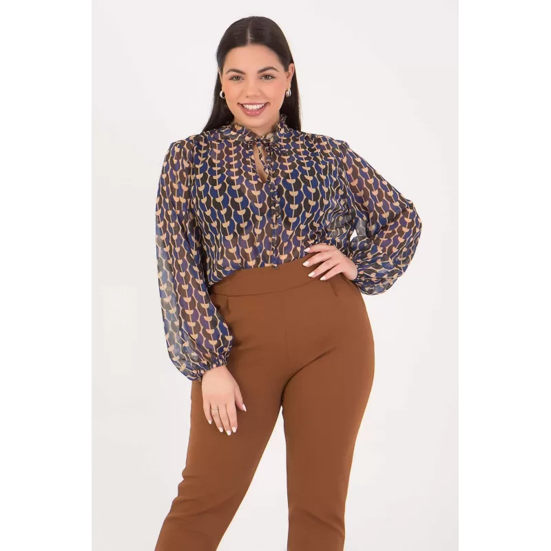Plus Size Μπλούζα Floral Διαφάνεια - Μπλε Plus Size Μπλούζα Floral Διαφάνεια - Μπλε