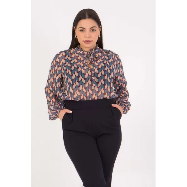 Plus Size Μπλουζα Εμπριμέ Διαφάνεια - Μωβ