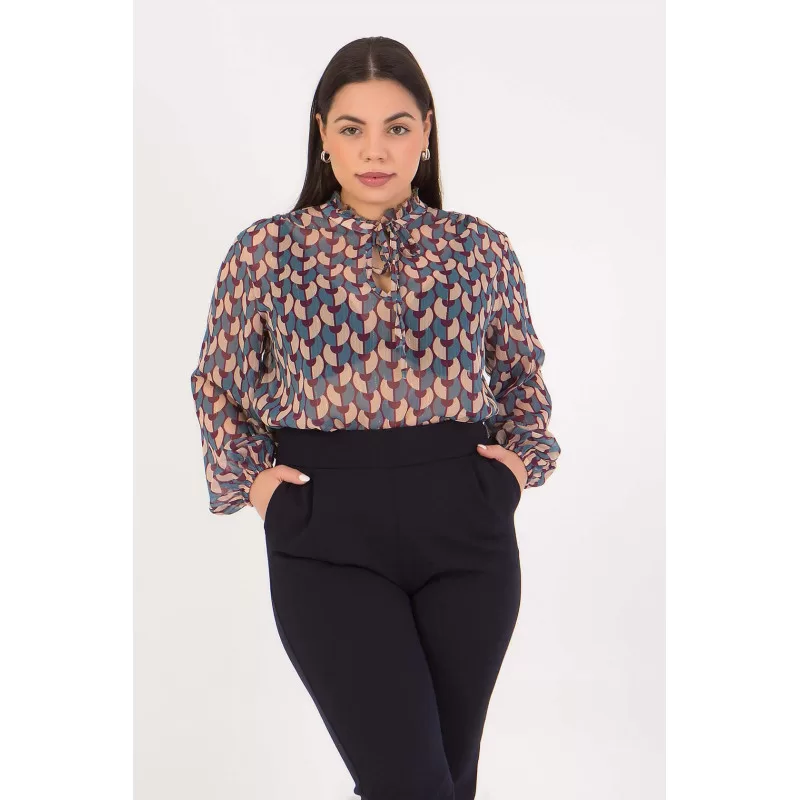 Plus Size Μπλουζα Εμπριμέ Διαφάνεια - Μωβ Plus Size Μπλουζα Εμπριμέ Διαφάνεια - Μωβ