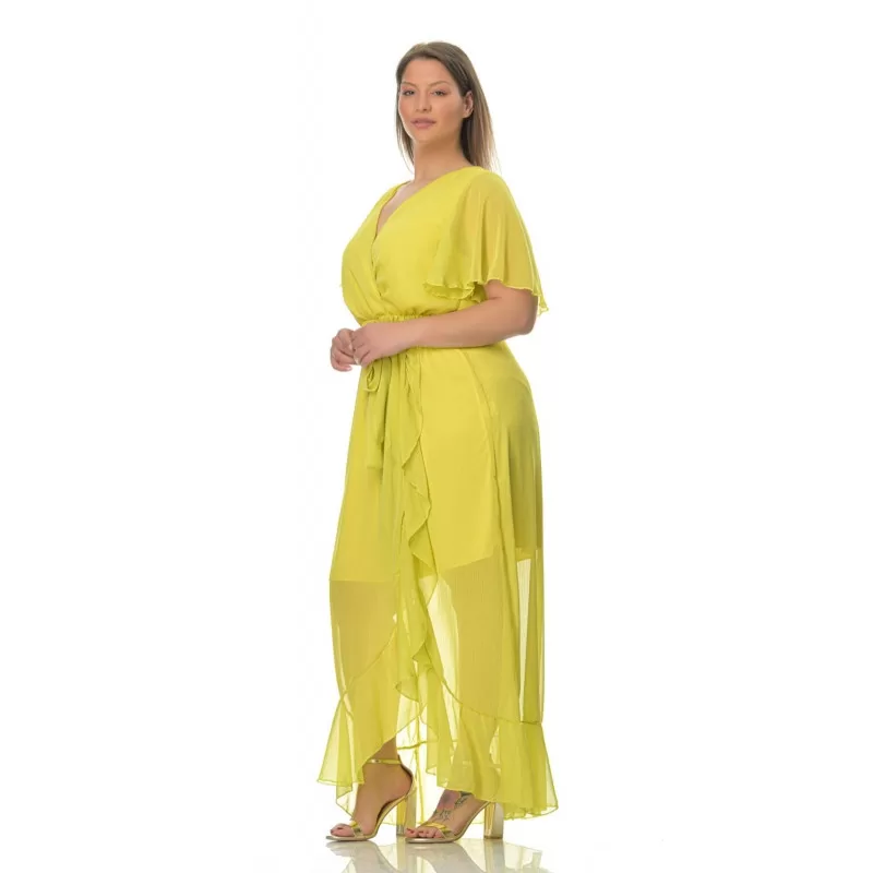 Plus Size Φόρεμα Maxi Κρουαζέ - Κίτρινο Plus Size Φόρεμα Maxi Κρουαζέ - Κίτρινο