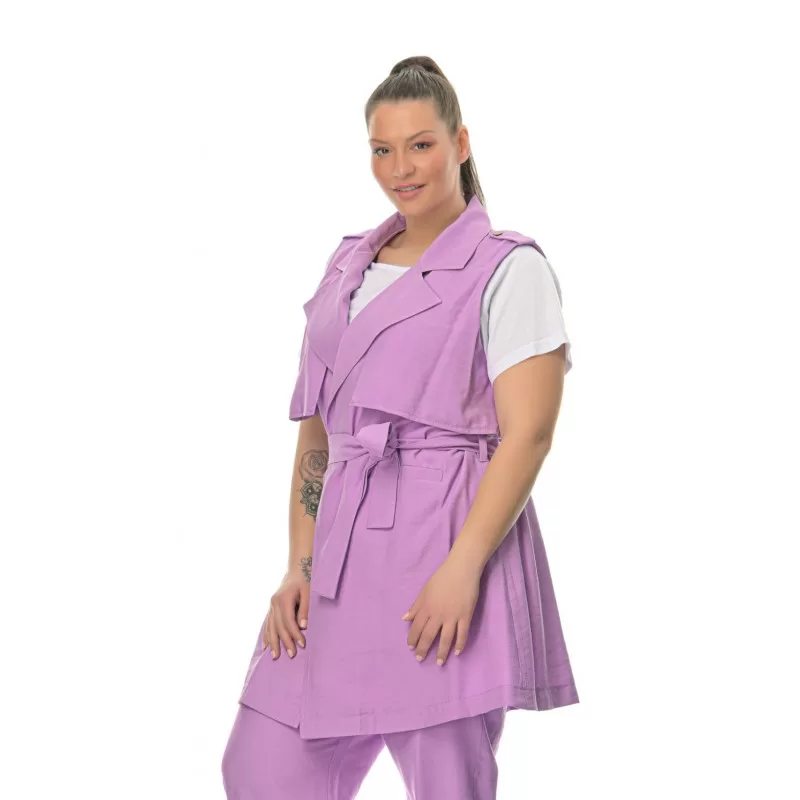 Plus Size Καμπαρντίνα Safari Αμάνικη - Λιλά Plus Size Καμπαρντίνα Safari Αμάνικη - Λιλά