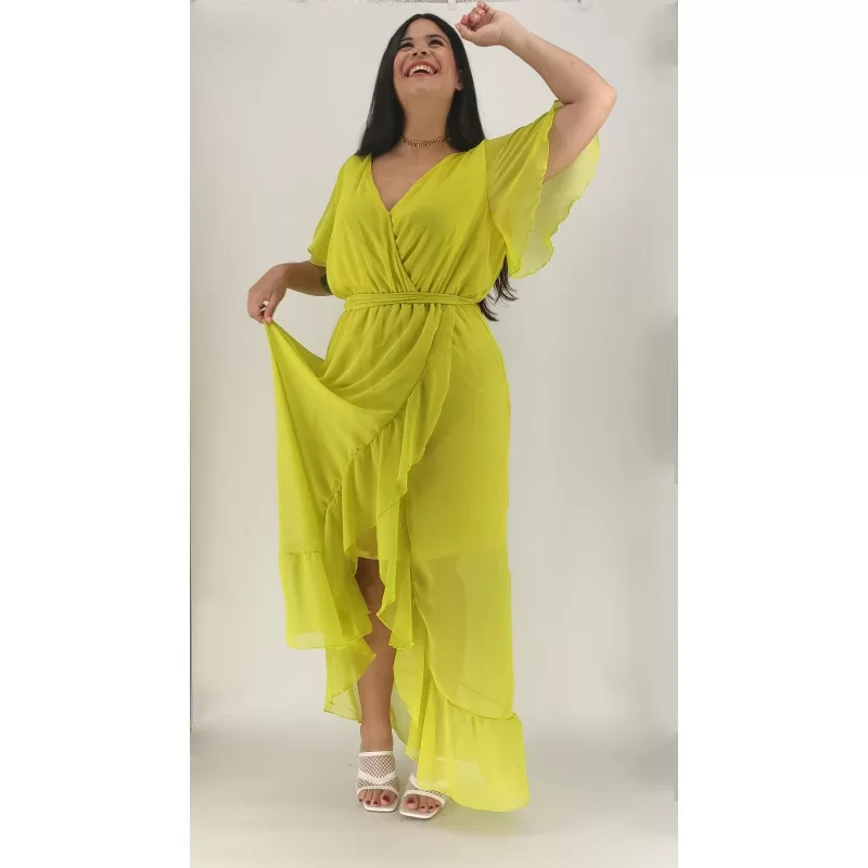 Plus Size Φόρεμα Maxi Κρουαζέ - Κίτρινο Plus Size Φόρεμα Maxi Κρουαζέ - Κίτρινο