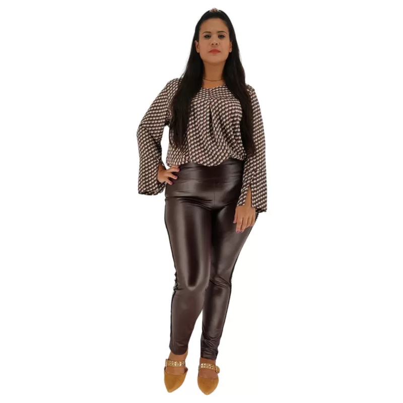 Plus Size Παντελόνι Κολάν από Δέρμα με Τρουκς - Μπορντώ Plus Size Παντελόνι Κολάν από Δέρμα με Τρουκς - Μπορντώ