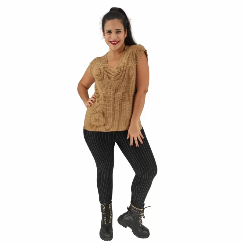 Plus Size Κολάν με Χοντρές Ρίγες - Μαύρο Plus Size Κολάν με Χοντρές Ρίγες - Μαύρο