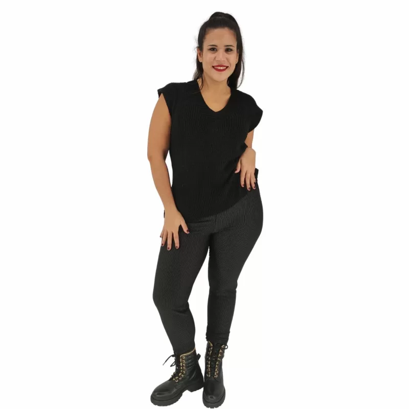 Plus Size Κολάν με Λεπτές Ρίγες - Μαύρο Plus Size Κολάν με Λεπτές Ρίγες - Μαύρο