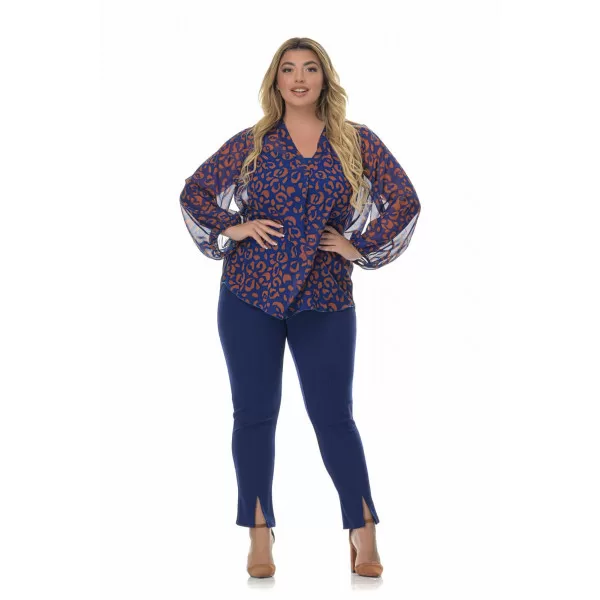 Plus Size Παντελόνι Τύπου Κολάν με Σκίσιμο - Μπλε Ρουά