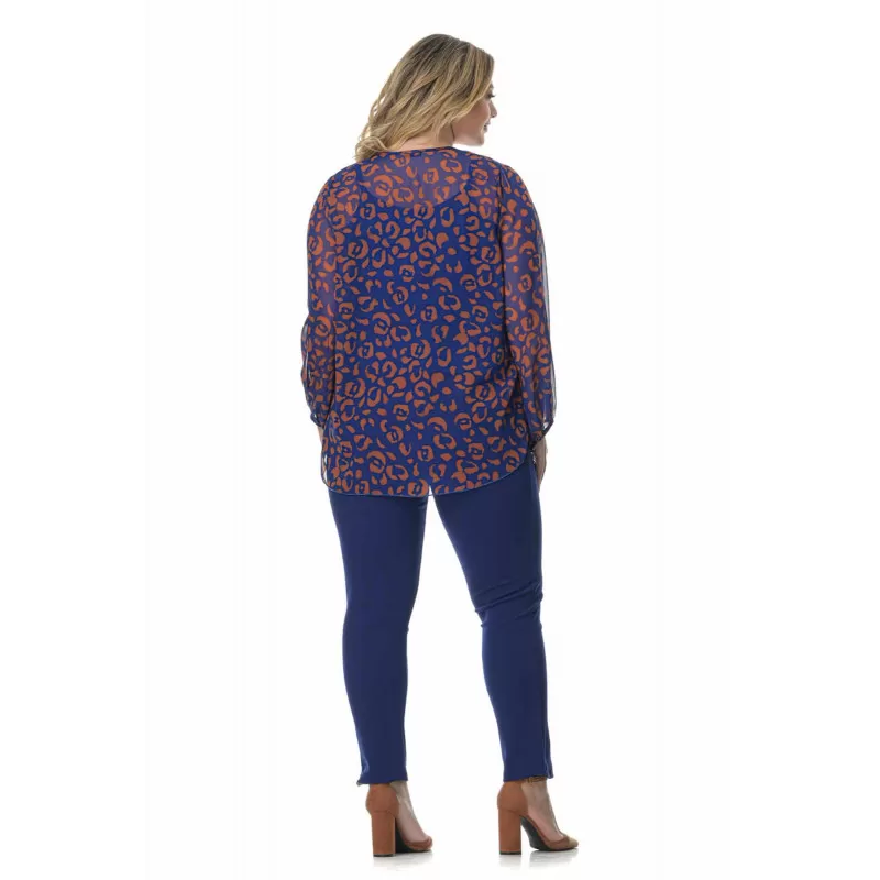 Plus Size Παντελόνι Τύπου Κολάν με Σκίσιμο - Μπλε Ρουά Plus Size Παντελόνι Τύπου Κολάν με Σκίσιμο - Μπλε Ρουά