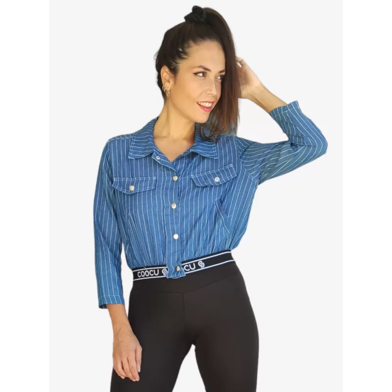 Jacket Jean Ριγέ - Μπλε Jacket Jean Ριγέ - Μπλε
