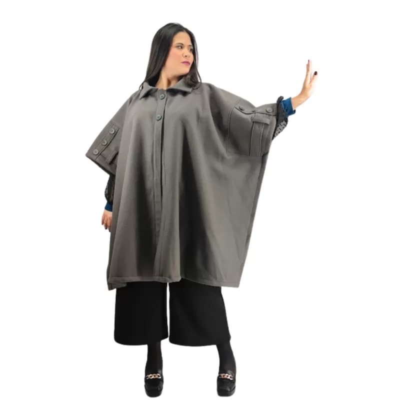 Plus Size Κάπα/Παλτό με Κουμπιά - Γκρι Plus Size Κάπα/Παλτό με Κουμπιά - Γκρι