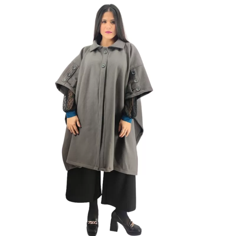 Plus Size Κάπα/Παλτό με Κουμπιά - Γκρι Plus Size Κάπα/Παλτό με Κουμπιά - Γκρι