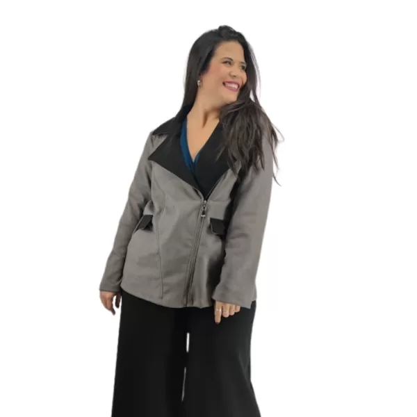 Plus Size Jacket Καστόρ Δίχρωμο - Γκρι/Μαύρο