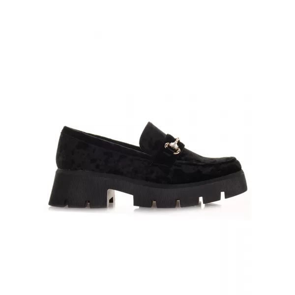 Loafers Chunky Βελούδινα Με Αγκράφα - Μαύρο