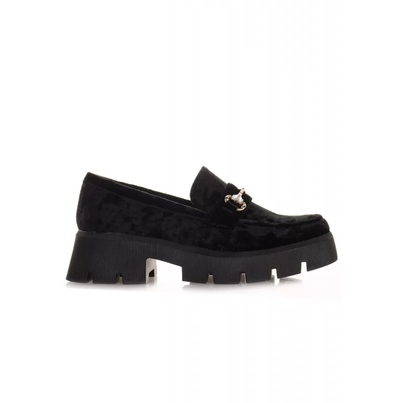 Loafers Chunky Βελούδινα Με Αγκράφα - Μαύρο Loafers Chunky Βελούδινα Με Αγκράφα - Μαύρο