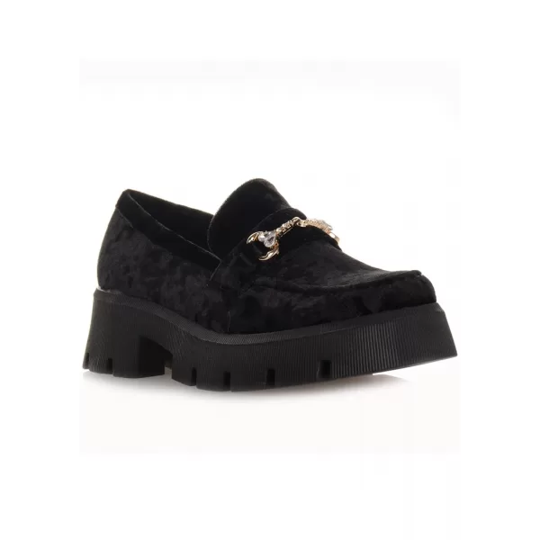 Loafers Chunky Βελούδινα Με Αγκράφα - Μαύρο