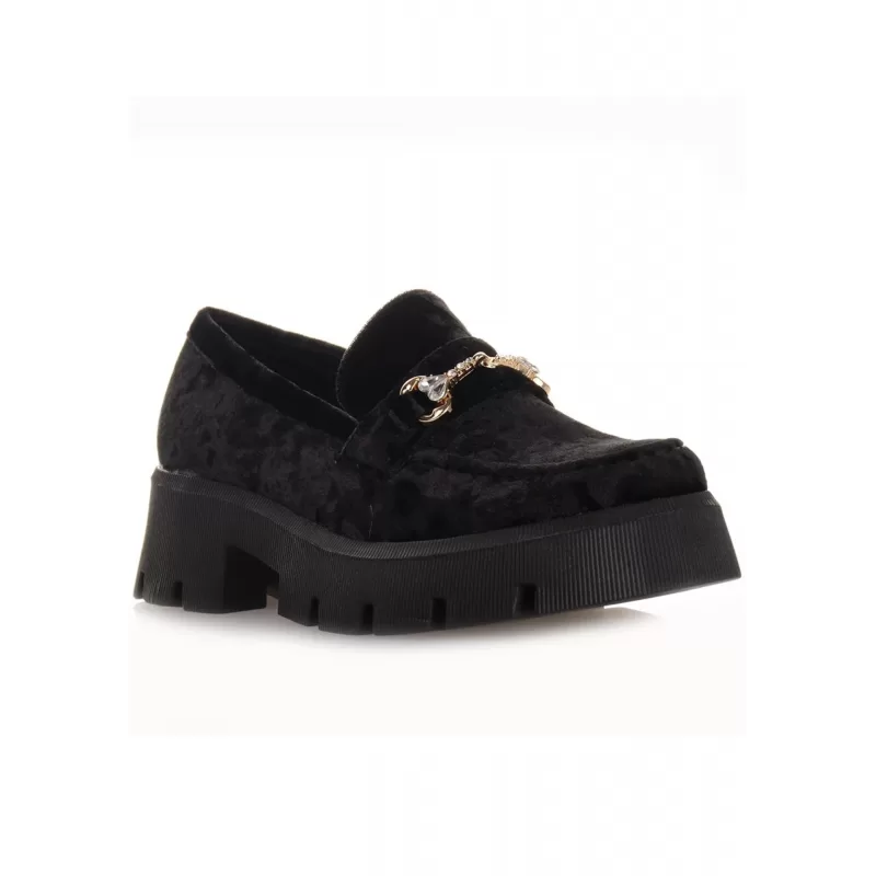Loafers Chunky Βελούδινα Με Αγκράφα - Μαύρο Loafers Chunky Βελούδινα Με Αγκράφα - Μαύρο