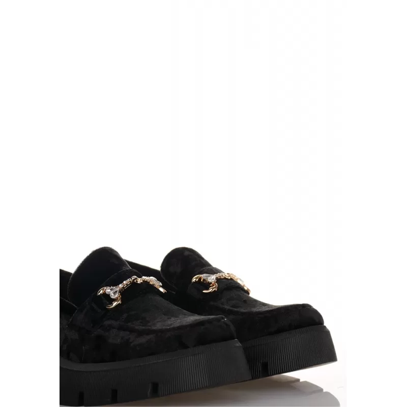 Loafers Chunky Βελούδινα Με Αγκράφα - Μαύρο Loafers Chunky Βελούδινα Με Αγκράφα - Μαύρο
