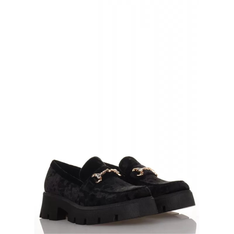 Loafers Chunky Βελούδινα Με Αγκράφα - Μαύρο Loafers Chunky Βελούδινα Με Αγκράφα - Μαύρο