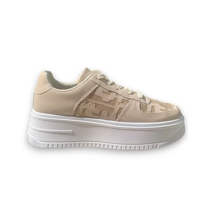 Sneakers Δίπατα Με Λάμψη - Μπεζ Sneakers Δίπατα Με Λάμψη - Μπεζ