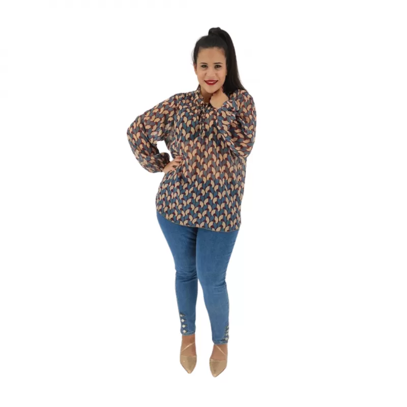 Plus Size Μπλουζα Εμπριμέ Διαφάνεια - Μωβ Plus Size Μπλουζα Εμπριμέ Διαφάνεια - Μωβ