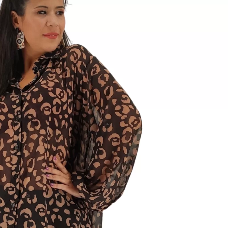 Plus Size Πουκάμισο Ασύμμετρο Κάου - Μαύρο/Καφέ Plus Size Πουκάμισο Ασύμμετρο Κάου - Μαύρο/Καφέ
