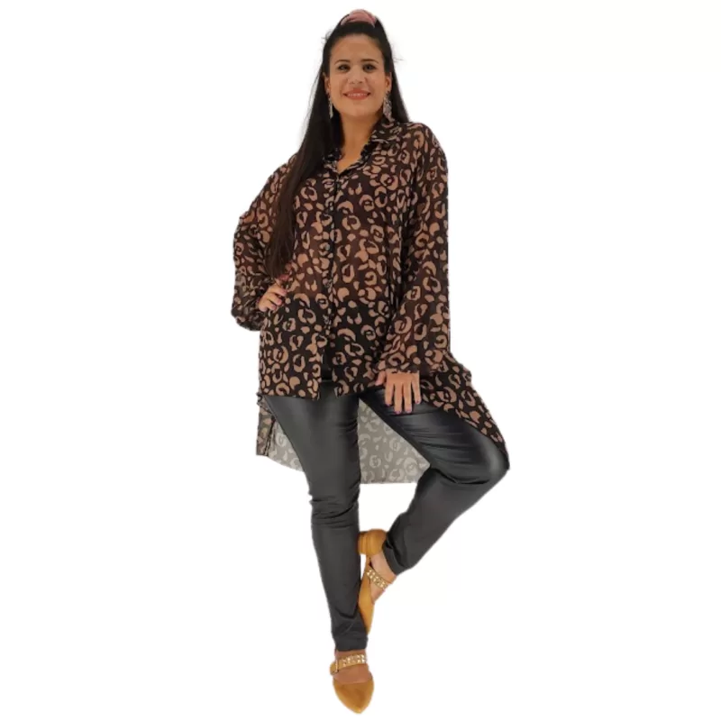 Plus Size Πουκάμισο Ασύμμετρο Κάου - Μαύρο/Καφέ Plus Size Πουκάμισο Ασύμμετρο Κάου - Μαύρο/Καφέ