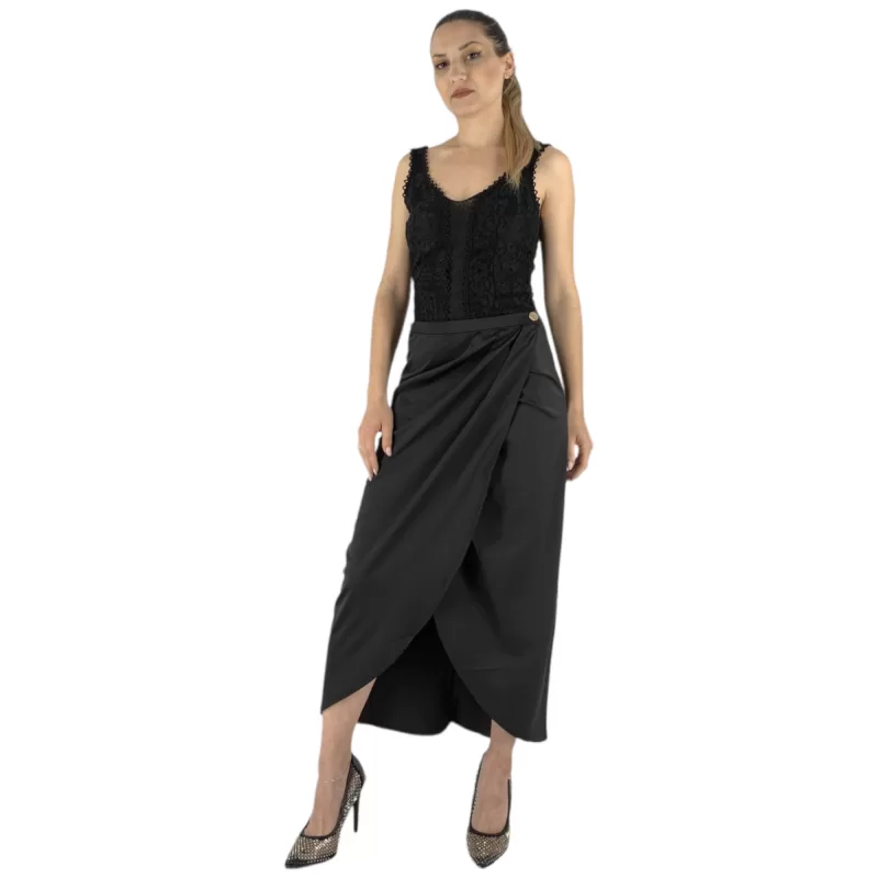 Φούστα Midi Σατινέ Wrap - Μαύρο Φούστα Midi Σατινέ Wrap - Μαύρο